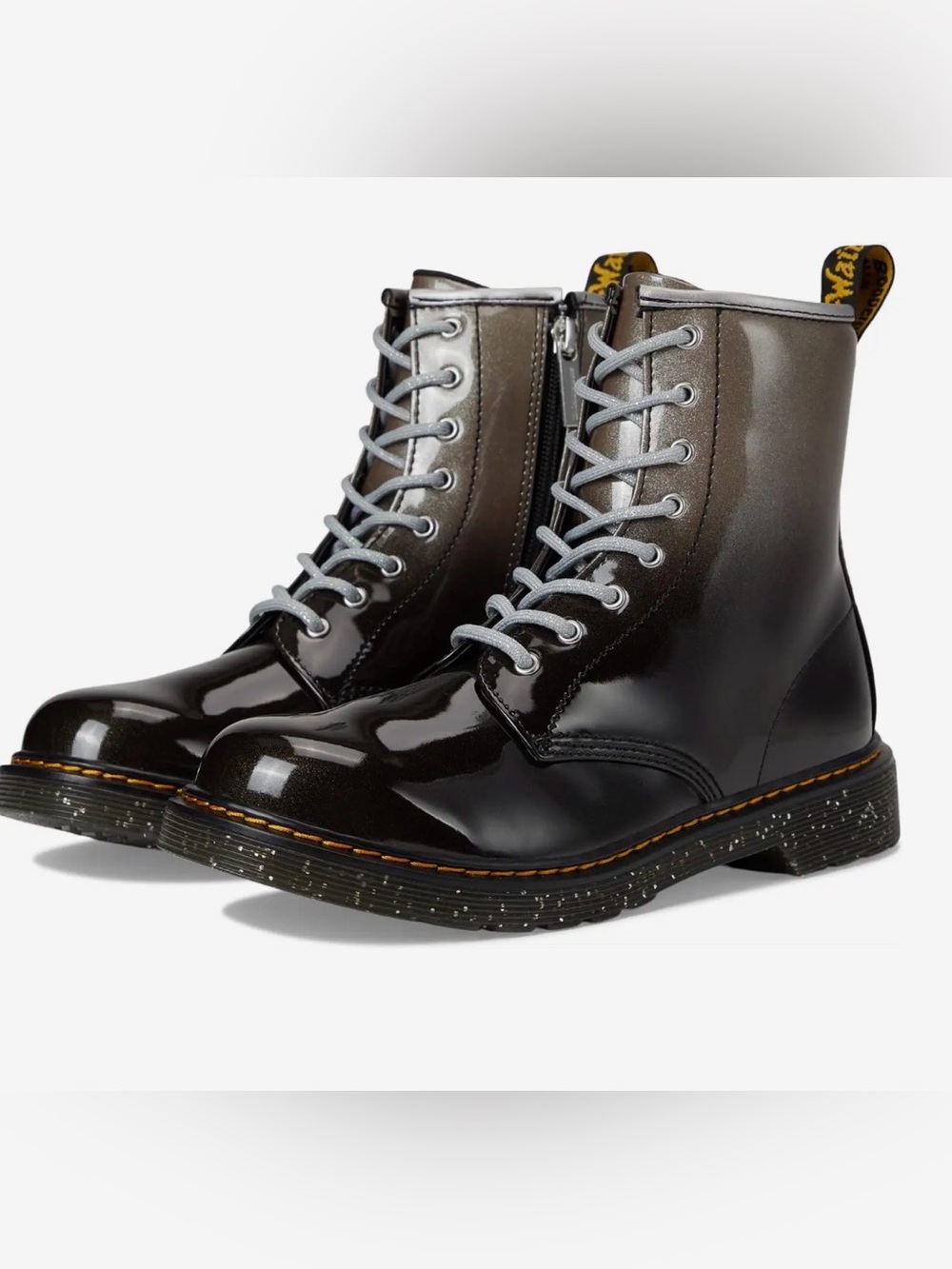 Dr. Martens 1460Y Glossy Black Lace-Up Patent Boots with Contrast Laces